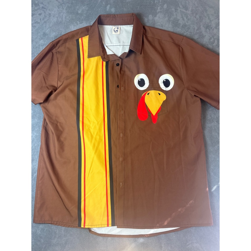Hardaddy Mens Brown Thanksgiving Turkey Graphic Button Down Shirt Large 1549793